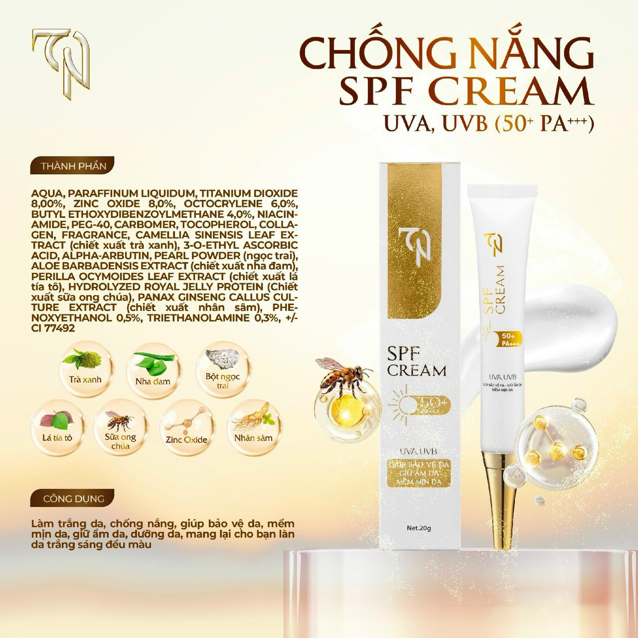 Kem Chống Nắng TN Collagen X3 Mỹ Phẩm Đông Anh 30g