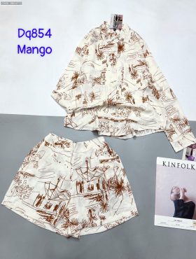 Đồ bộ mango siêu mát quần đùi áo sơ mi tay dài dấu quần - DBO4772
