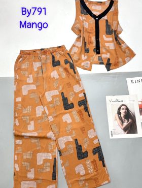 Đồ bộ mango quần dài áo sát nách in nhiều hoạ tiết - DBO4781
