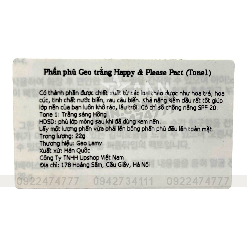 Phấn Phủ GEO Sempre Happy & Please Pact Hàn Quốc 22g (Tone 1)