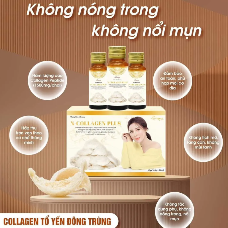 Nước Uống Collagen Tổ Yến Đông Trùng N-Collagen Plus Dưỡng Trắng Da Hộp 15 Lọ x 20ml