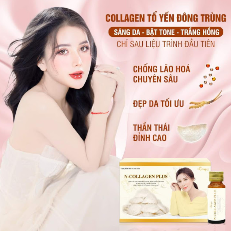 Nước Uống Collagen Tổ Yến Đông Trùng N-Collagen Plus Dưỡng Trắng Da Hộp 15 Lọ x 20ml