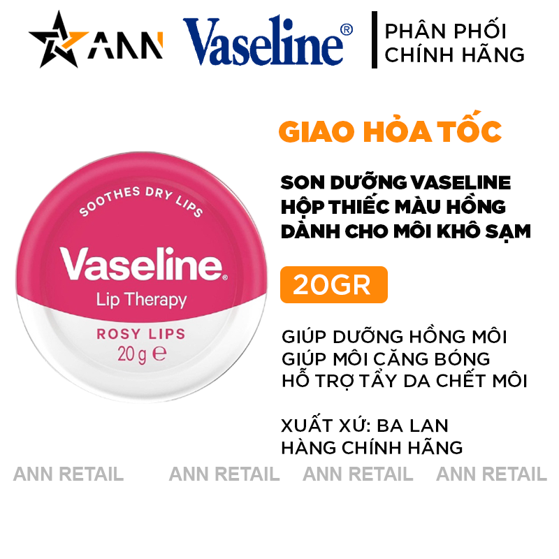 Son Dưỡng Vaseline Hộp Thiếc Màu Hồng Lip Therapy Rosy Lips 20g