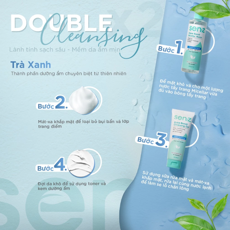 Sữa Rửa Mặt Senz Aqua Boost Cleansing Gel Chiết Xuất Trà Xanh 150ml - Sữa Rửa Mặt Cho Da Khô