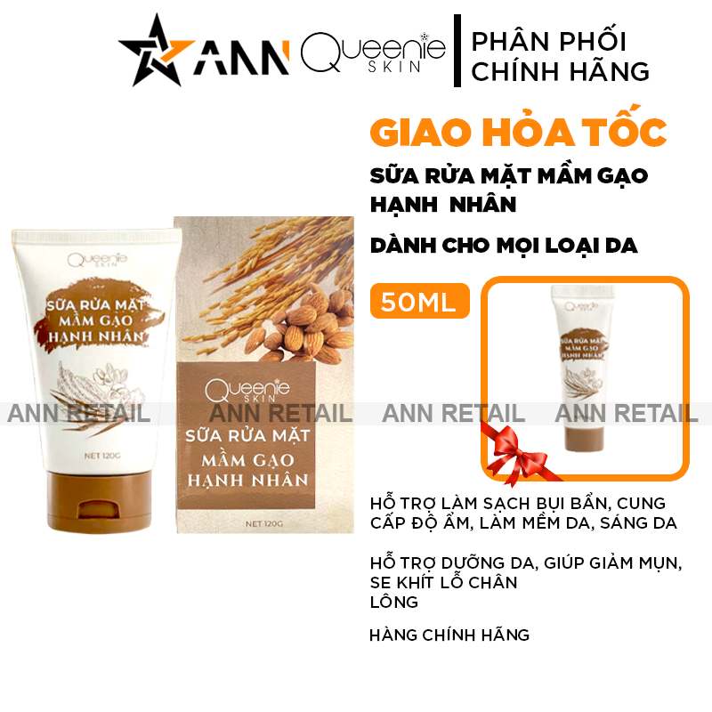 Sữa Rửa Mặt Mầm Gạo Hạnh Nhân Queenie Skin 120g Phiên Bản Mới