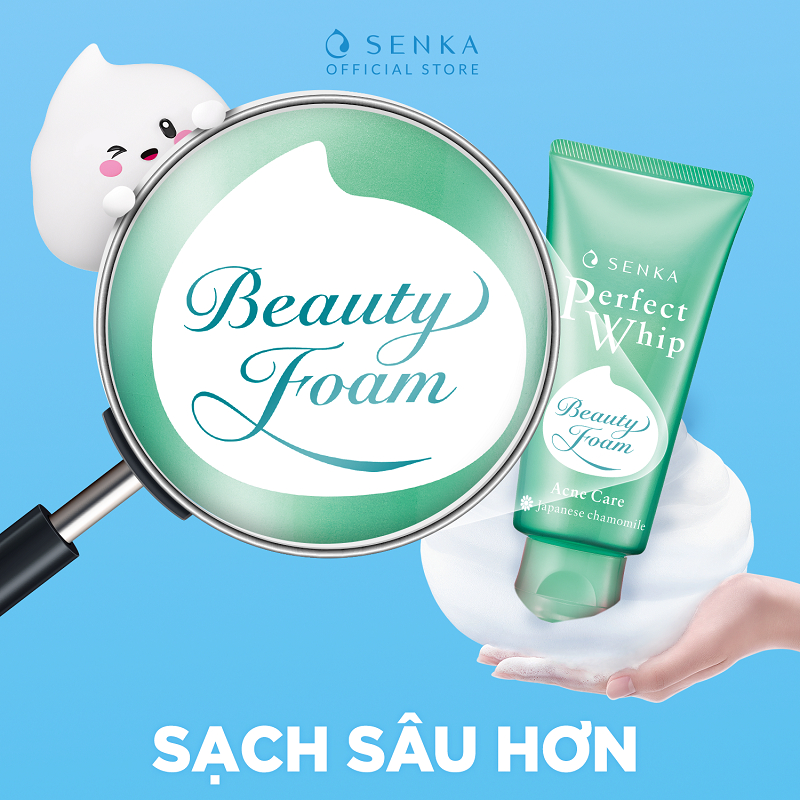 Sữa Rửa Mặt Senka Perfect Whip Màu Xanh Ngọc Giảm Mụn Mờ Thâm 100g