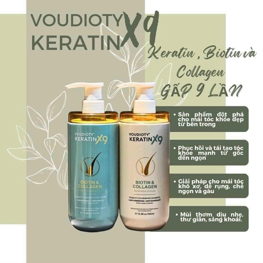 Combo Gội Xả Biotin Collagen Voudioty Keratin x9 500ml