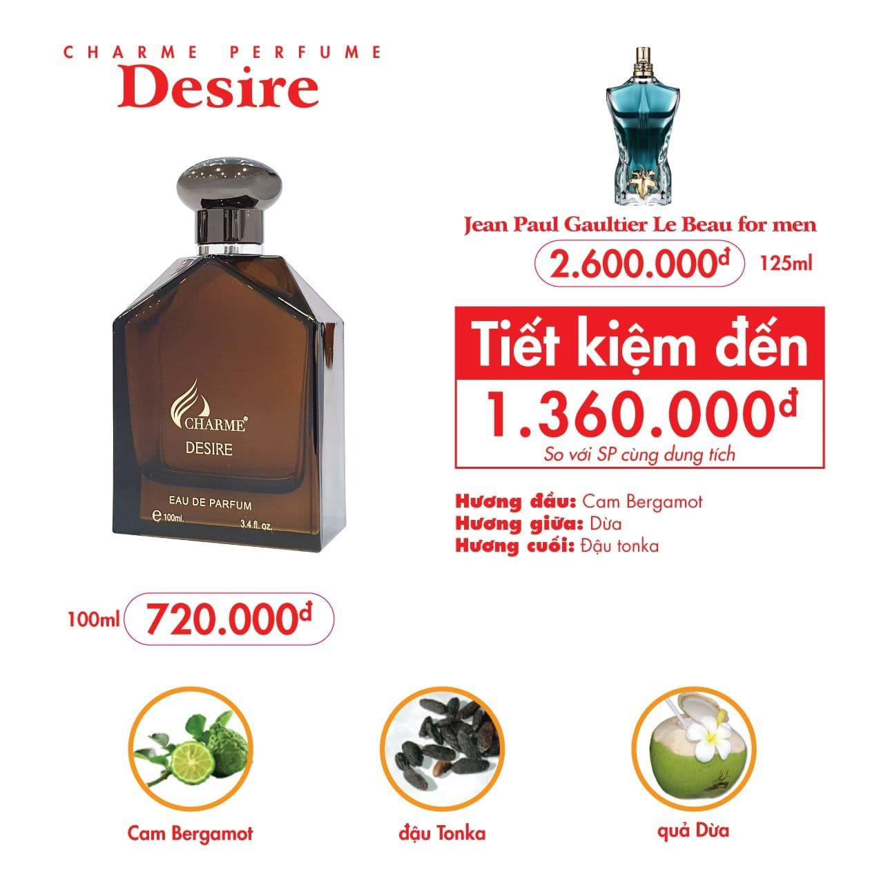 Nước hoa Nam Charme Desire 100ml  Quyến Rũ Mạnh Mẽ  Cá Tính