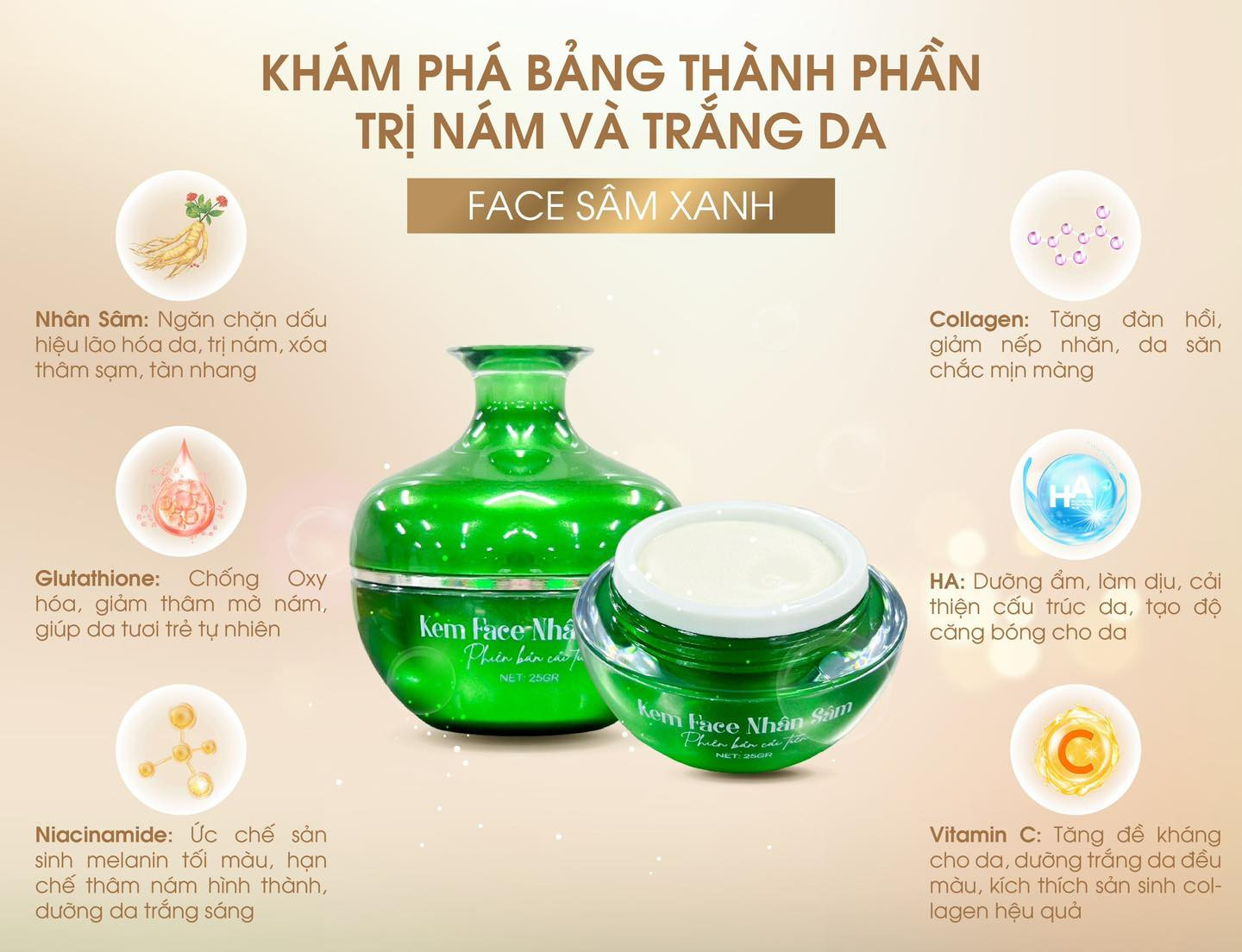 Kem Face Sâm Xanh N-Collagen phiên bản cải tiến( đặc biệt chuyên về da dầu)