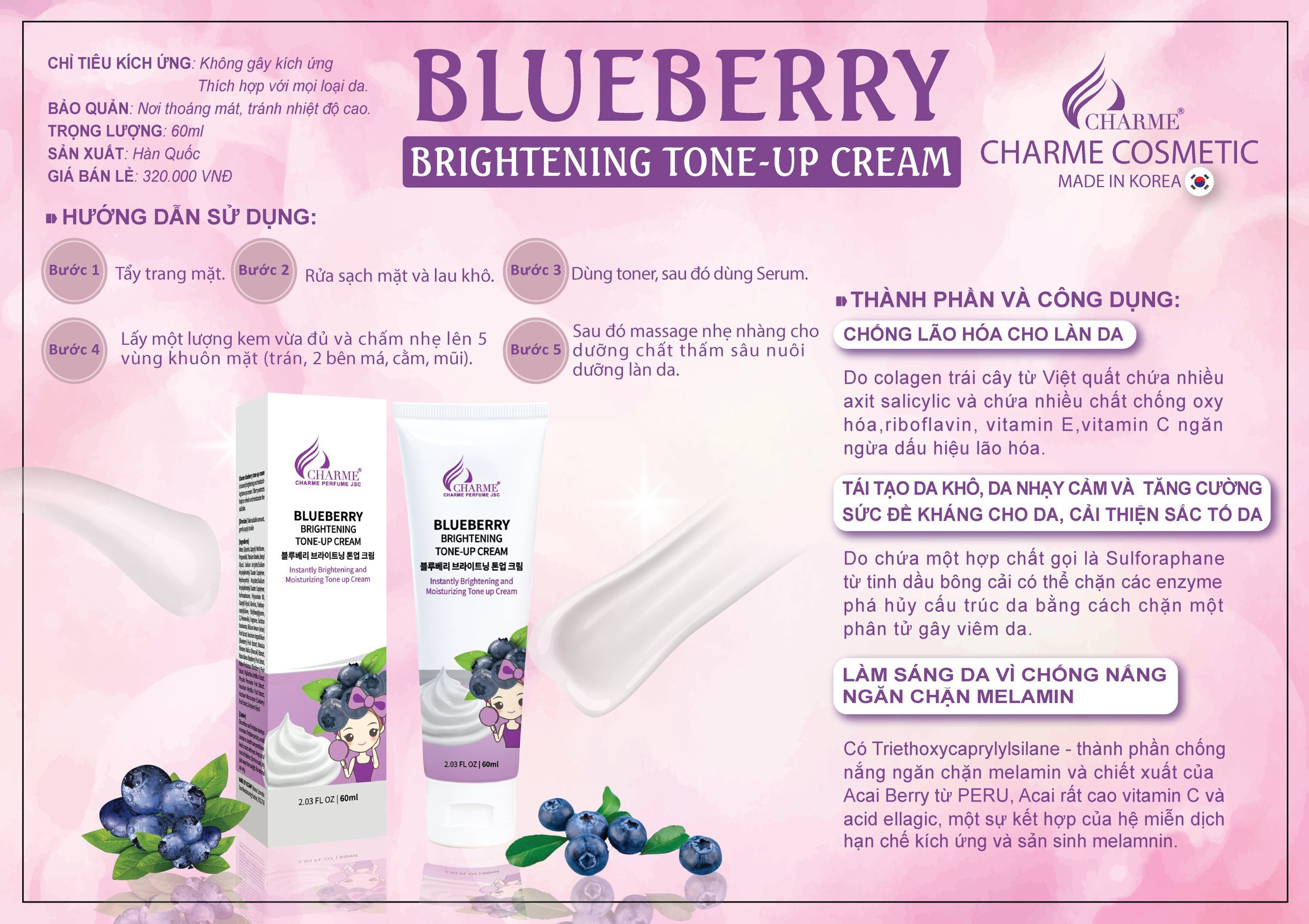 Kem Face Charme Blueberry 60ml