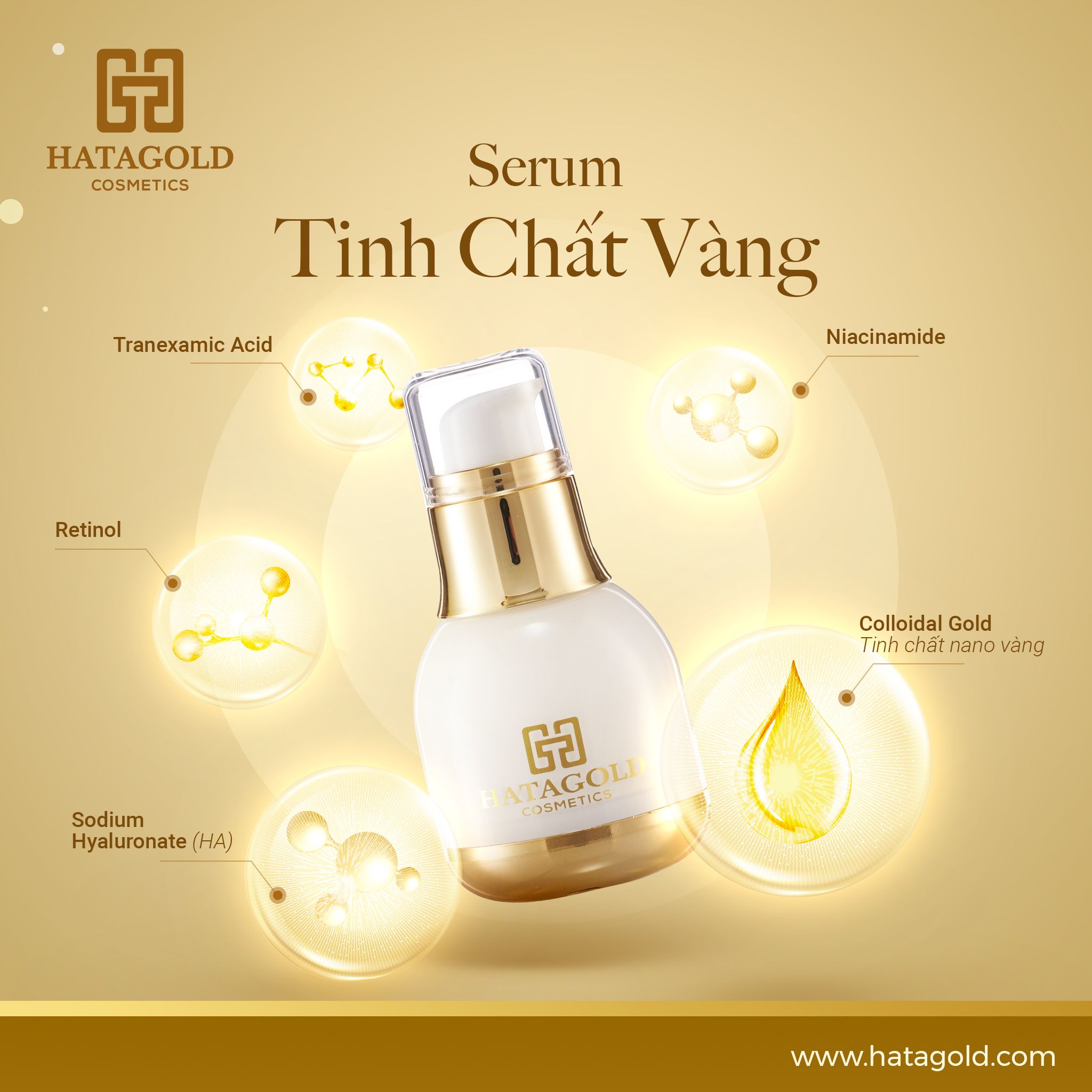 Serum tinh chất vàng HaTaGold Tăng cường dưỡng ẩm cho da căng mịn và tươi trẻ