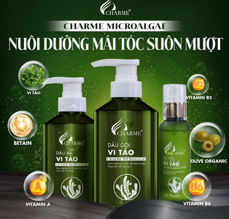 Charme Perfume vừa cho ra mắt bộ 3 sản phẩm CHARME MICROALGEA với dầu gội – dầu xả - xịt dưỡng tóc sáng giá, không chỉ giúp tóc mây thêm chắc khỏe suôn mượt mà còn vô cùng hiệu quả trong việc khôi phục mái tóc dày và bồng bềnh óng ả.