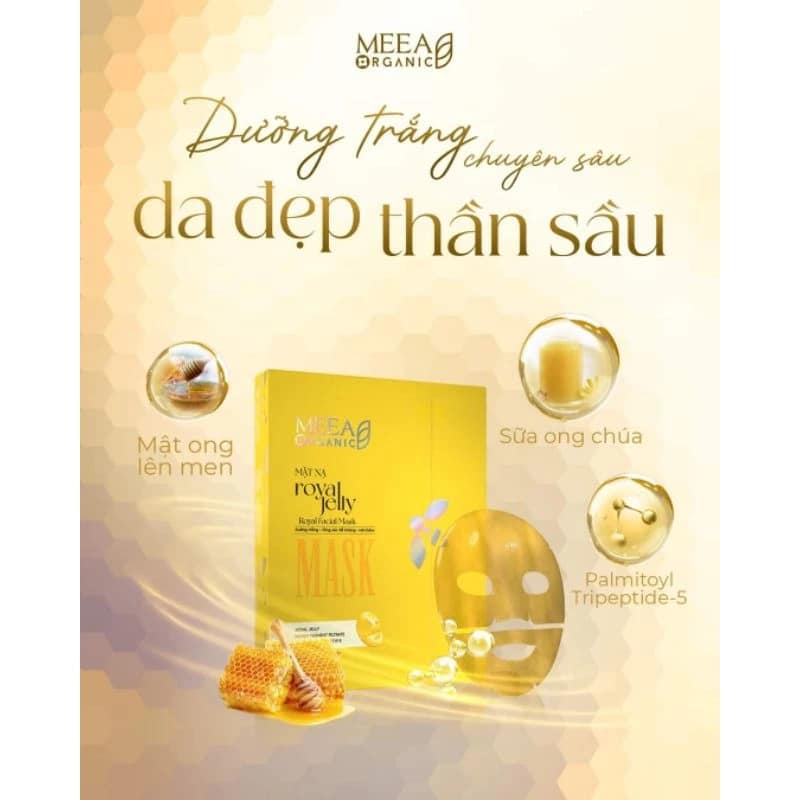 Mặt Nạ Thạch Collagen Meea Organic Màu Vàng Royal Jelly Mask Hộp 5 Miếng chính hãng