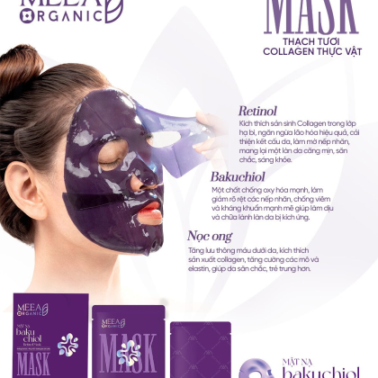 Mặt Nạ Thạch Collagen Meea Organic Màu Tím Bakuchiol Retinol Mask Hộp 5 Miếng chính hãng