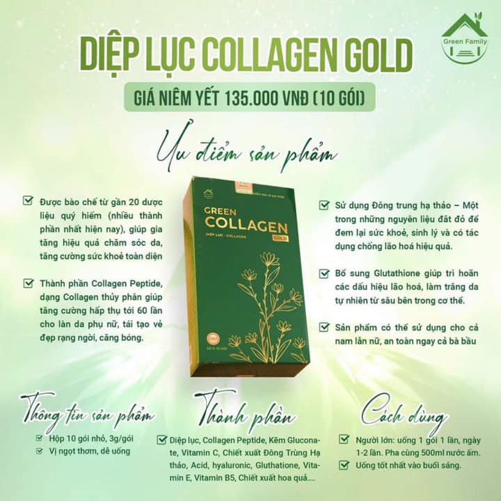 Diệp Lục Collagen Gold Hộp Lớn 30 Gói