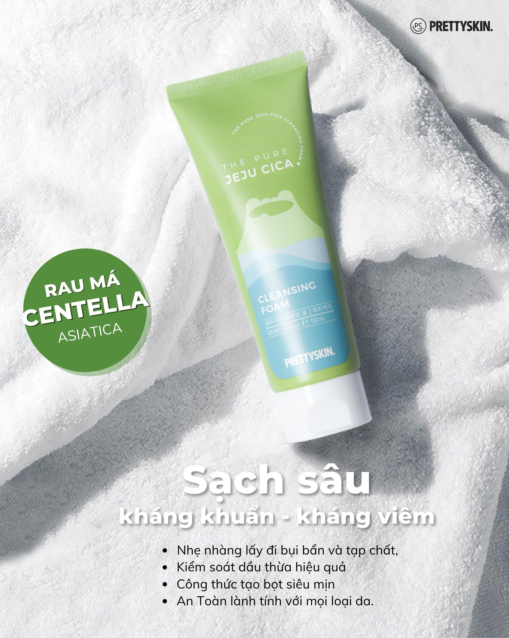 Sữa rửa mặt rau má PrettySkin The Pure Jeju Cica Cleansing Foam