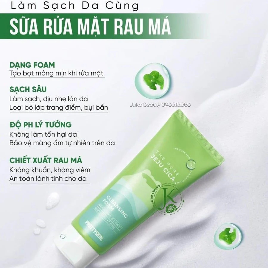 Sữa rửa mặt rau má PrettySkin The Pure Jeju Cica Cleansing Foam