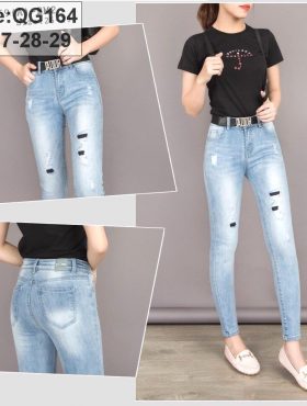 Jeans dài nữ rách kiểu độc đáo