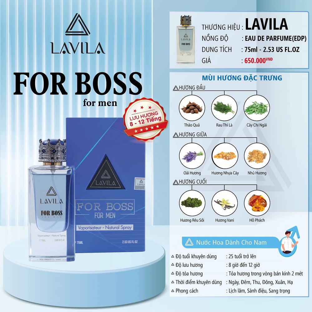 Nước Hoa Nam Lavila For Boss 75ml  một trong những phụ kiện không thể thiếu của các quý ông hiện đại