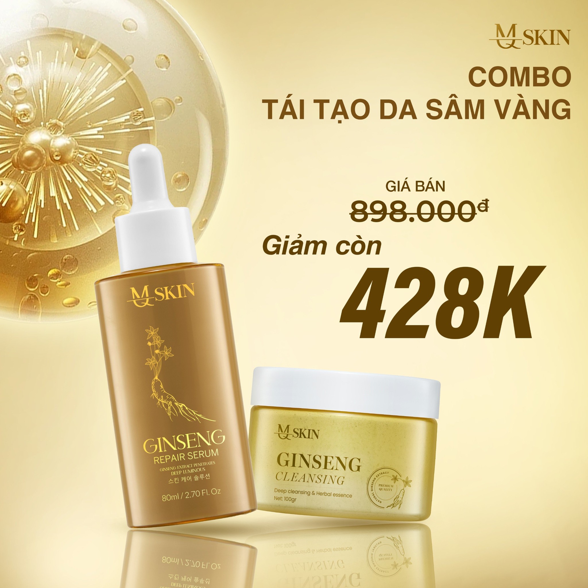 Combo tái tạo da sâm vàng MQ Skin giúp xóa sạch các vết nám tàn nhang da không đều màu