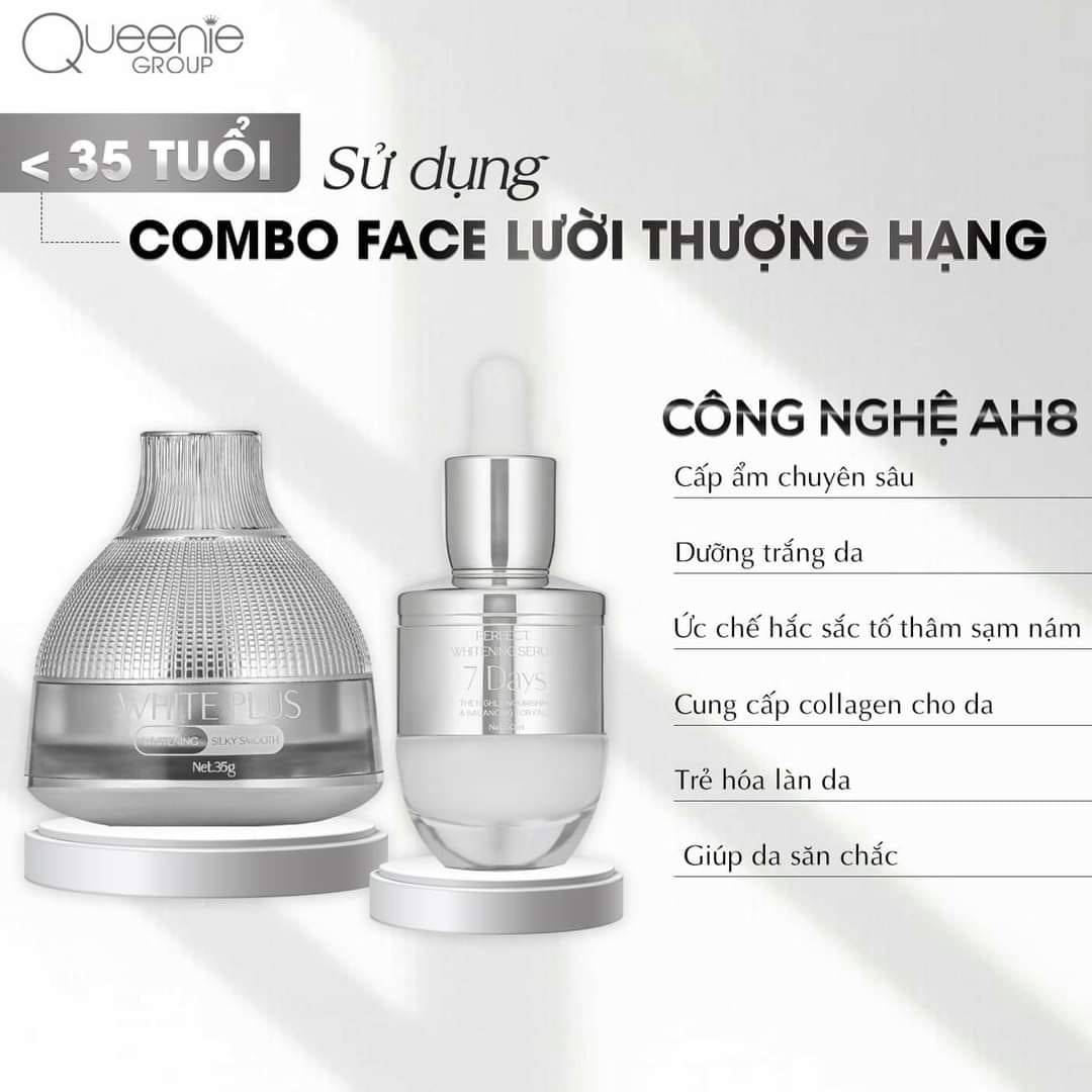 Combo Kem Face Lười Thượng Hạng và Serum Huyết Thanh 7Days Queenie Skin