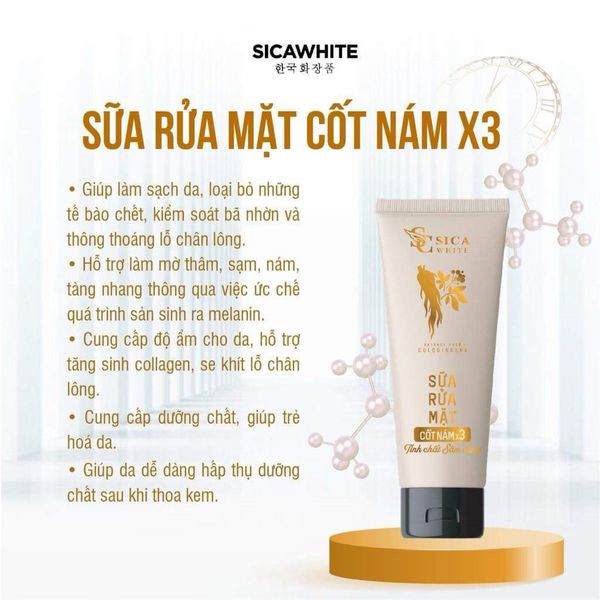 Sữa Rửa Mặt Sica White Cốt Nám X3 Tinh Chất Sen Vàng Cung cấp dưỡng chất, giúp trẻ hoá da