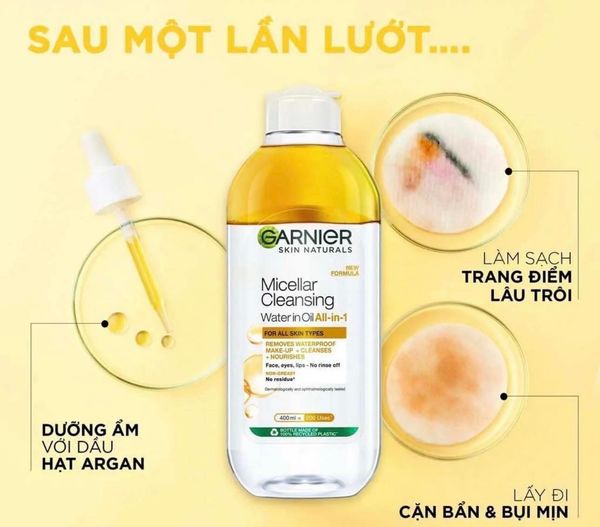 Nước Tẩy Trang Garnier Skin Active Oil Infused Micellar Cleansing Water Màu Vàng