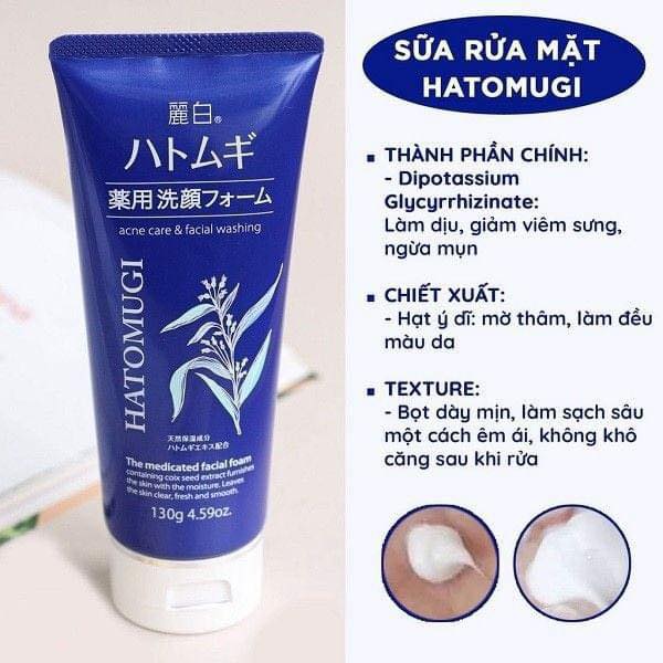 Sữa rửa mặt ngừa mụn, dưỡng ẩm và làm sáng da Reihaku Hatomugi Acne Care & Facial Washing