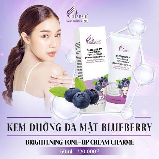 Làn da mướt mịn đạt đỉnh nhờ sản phẩm Kem dưỡng da mặt Blueberry Brightening Tone-Up Cream nhà Charme