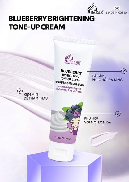 Làn da mướt mịn đạt đỉnh nhờ sản phẩm Kem dưỡng da mặt Blueberry Brightening Tone-Up Cream nhà Charme