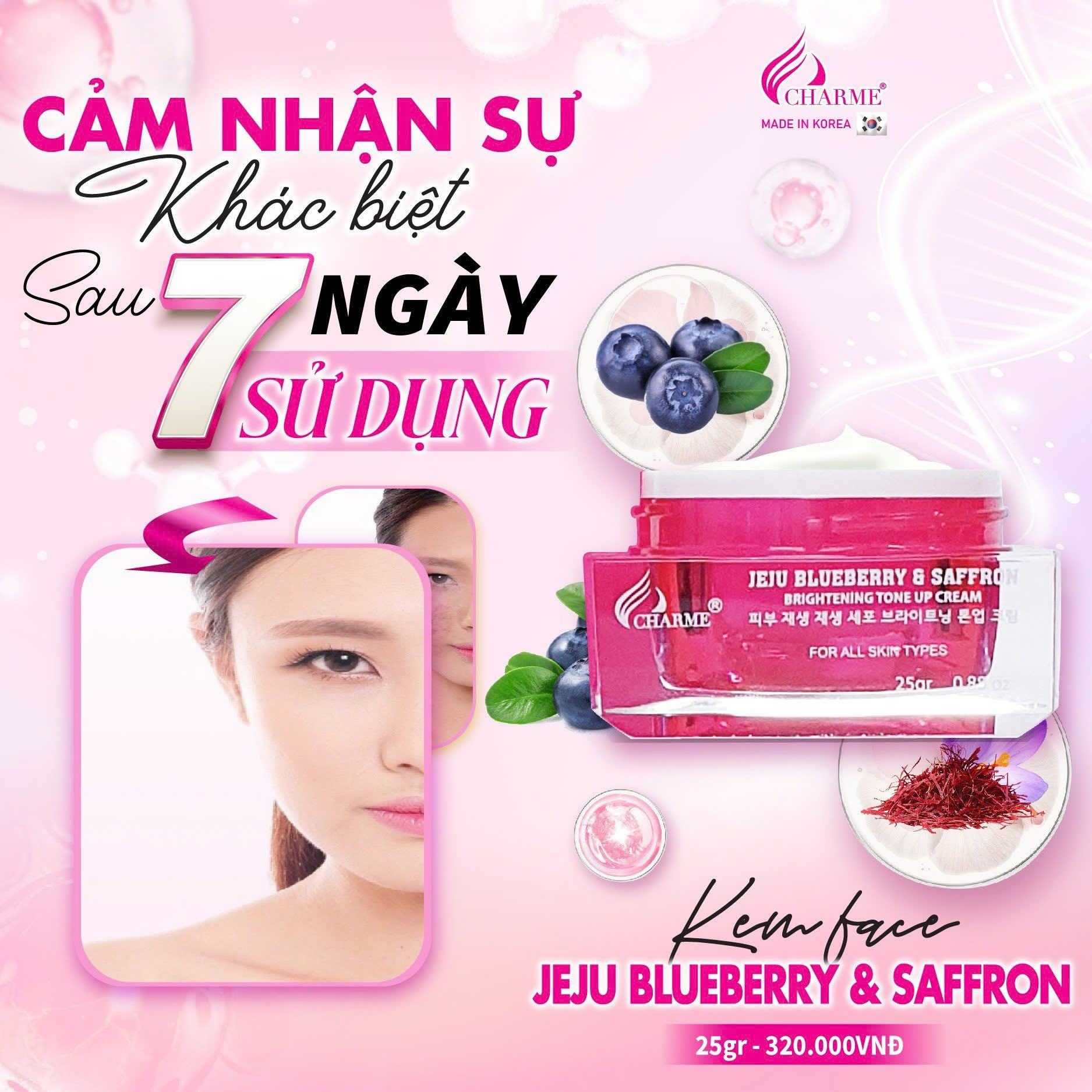 Trải nghiệm sự khác biệt chỉ sau 7 ngày sử dụng Kem face JeJu Blueberry và Saffron