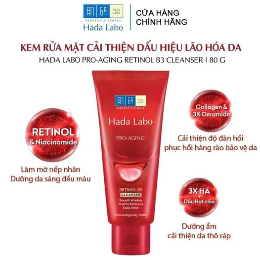 Kem rửa mặt dưỡng chuyên biệt chống lão hóa Hada Labo Pro Anti Aging α Lifting Cleanser 80g