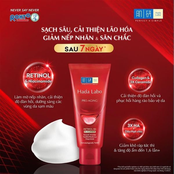 Sữa Rửa Mặt Hada Labo Màu Đỏ Pro Anti Aging Chống Lão Hoá 80g