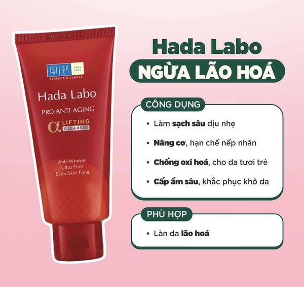 Sữa Rửa Mặt Hada Labo Màu Đỏ Pro Anti Aging Chống Lão Hoá 80g