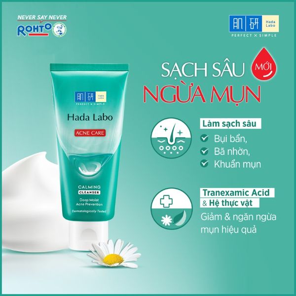 Sữa rửa mặt Hada Labo cho da dầu mụn, da nhạy cảm Hada Labo Acne Care Calming Cleanser 80g