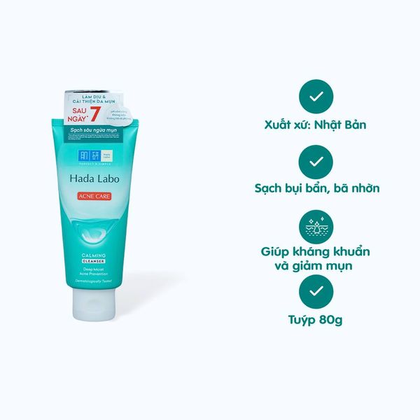 Sữa rửa mặt da mụn Hada Labo Acne Care Calming Cleanser 80g