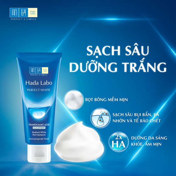 Sữa rửa mặt dưỡng trắng Hada Labo Perfect White Cleanser mang đến giải pháp cho làn da phụ nữ sự tươi trẻ