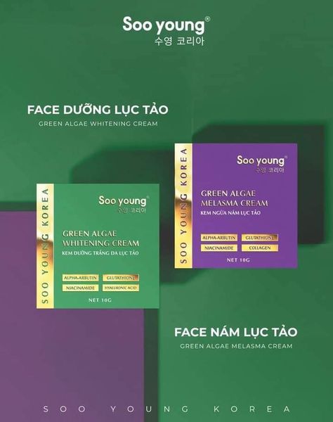 Kem Face Xanh Dưỡng Trắng Da cấp ẩm Soo Young Mini Green Algae Whitening Cream