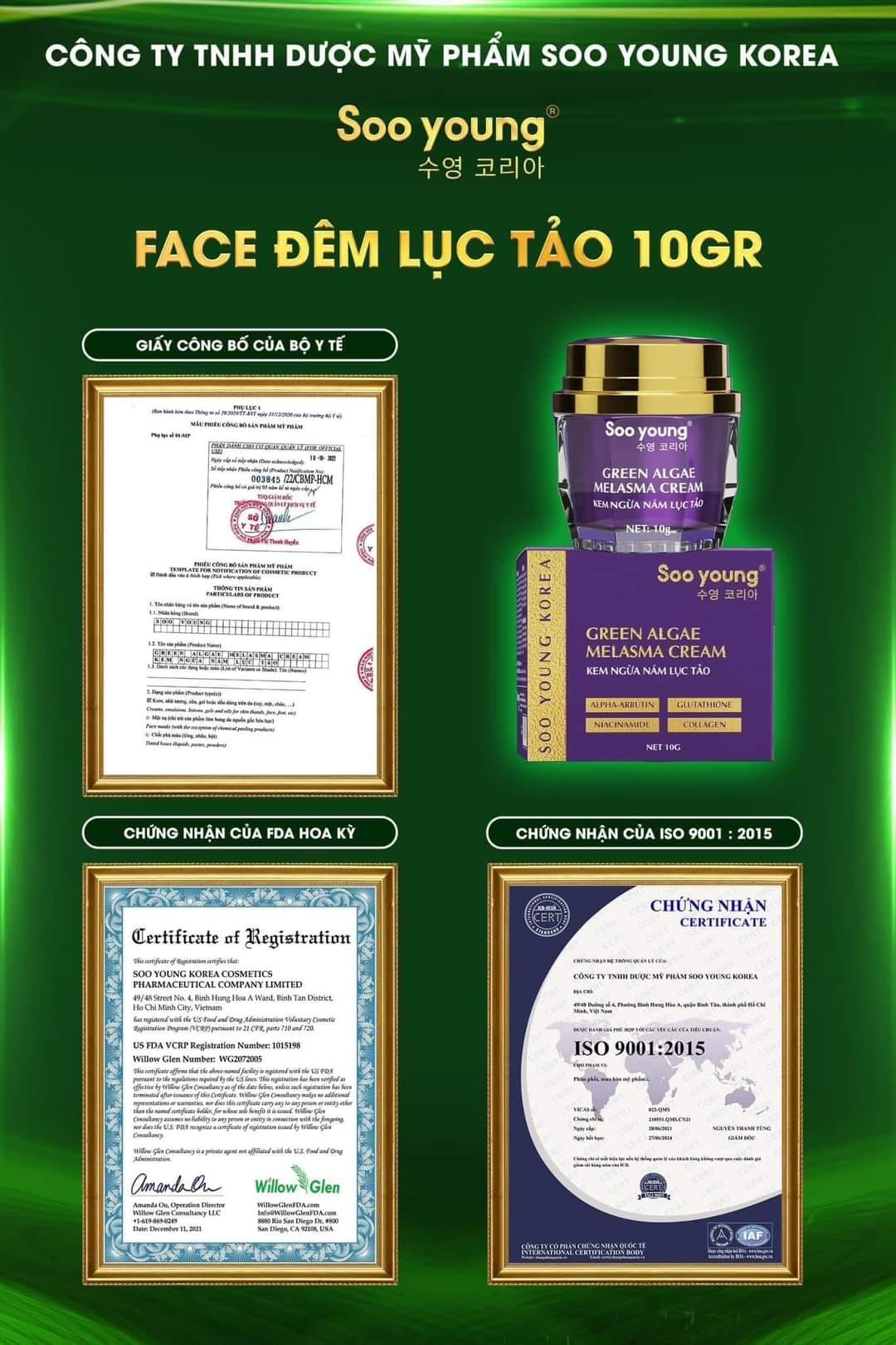 Kem Face Tím mini hỗ trợ Giảm Nám Soo Young Mini Green Algae Melasma Cream 10g Phá vỡ rào cản  Xóa mờ sạm nám