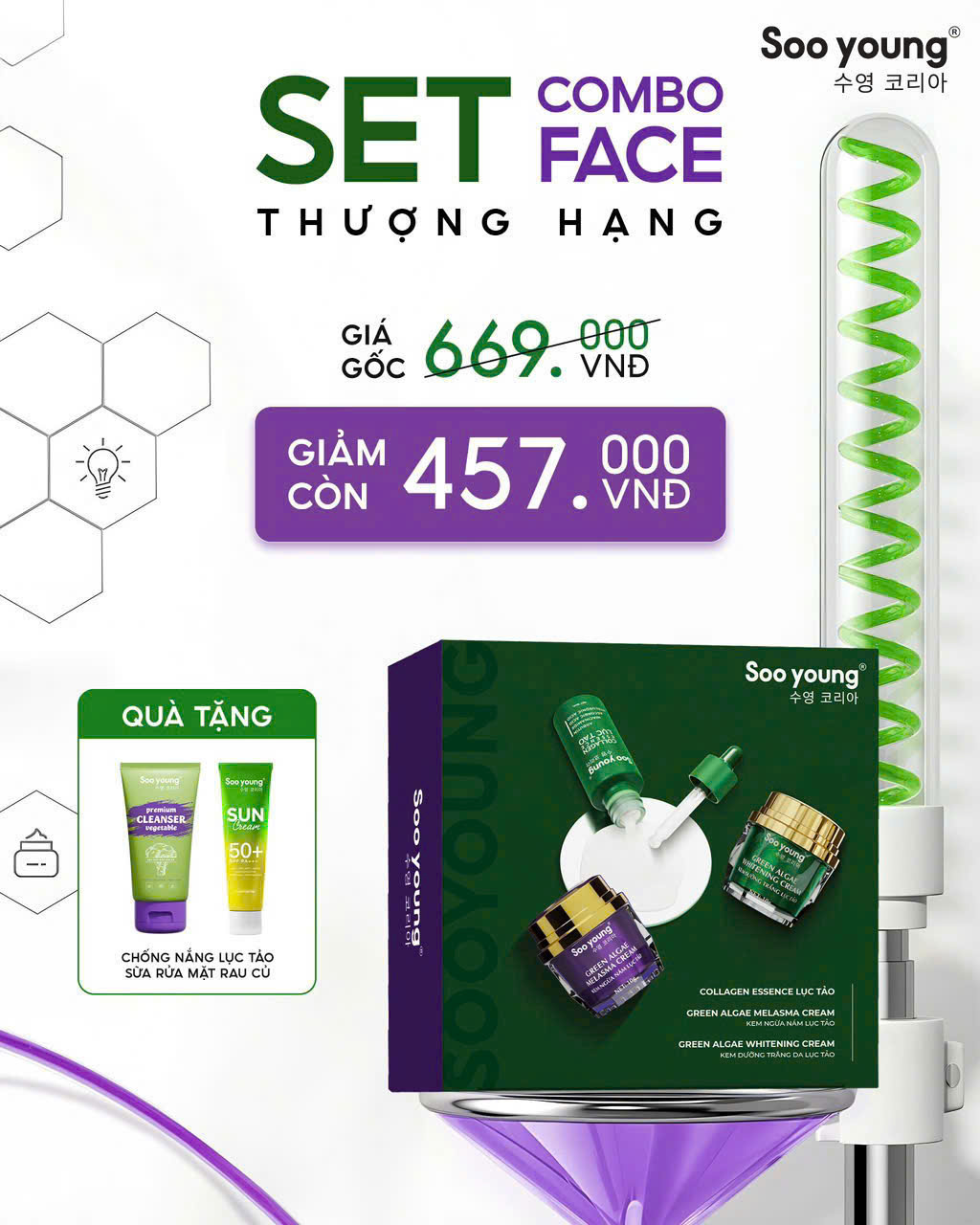 Combo Face ngày đêm tím xanhMiNi và Serum Tinh Chất Collagen Essence Lục Tảo Soo young