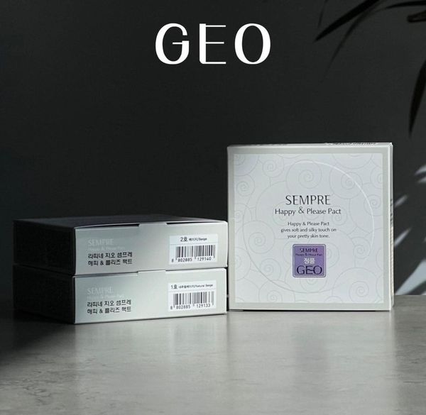 Phấn Phủ GEO Sempre Happy & Please Pacttạo lớp bề mặt phấn nền hoàn hảo mỏng mịn sáng và khô thoáng trong suốt cả ngày