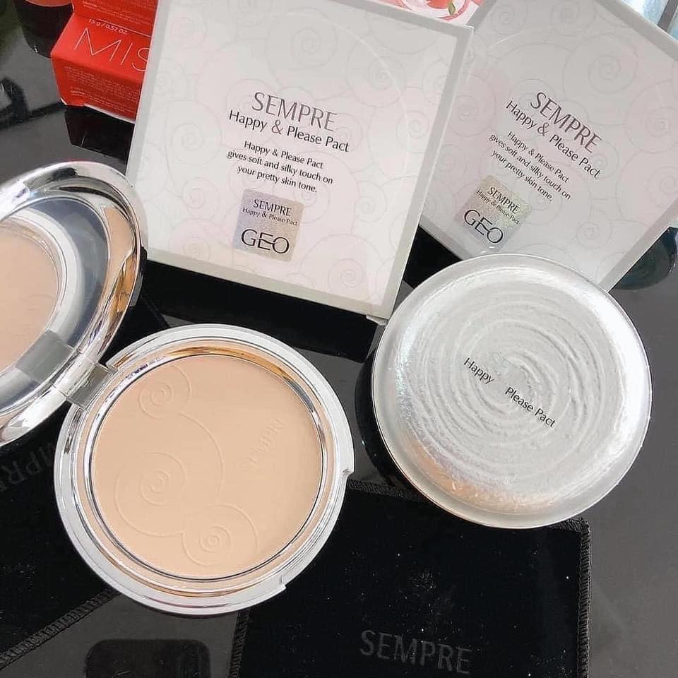 Phấn phủ dạng nén GEO Sempre Happy & Please Pact No.1 có chỉ số chống năng SPF20,