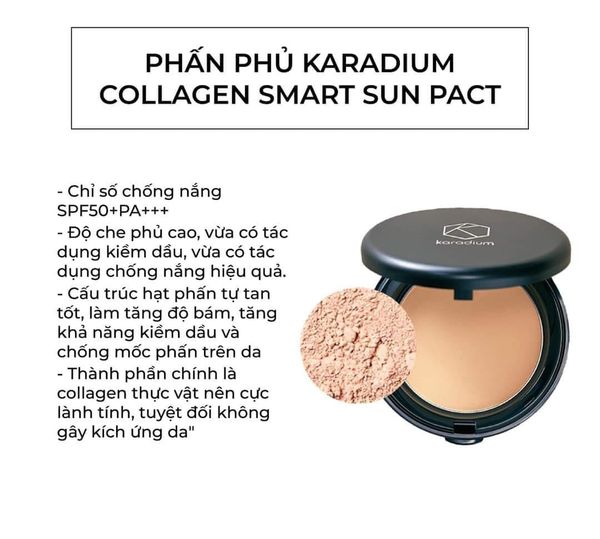 Phấn phủ kiềm dầu Karadium Collagen Smart Sun Pact SPF50+ PA+++ dạng nén siêu mịn