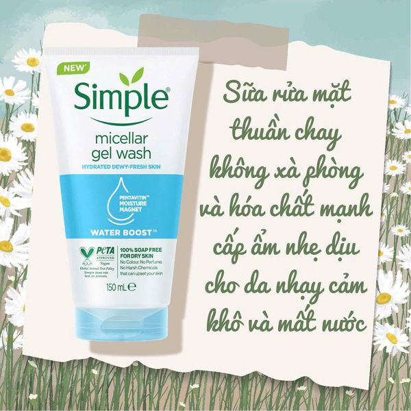 Sữa Rửa Mặt Simple Micellar Gel Wash Cho Da Dầu Mụn 150ml