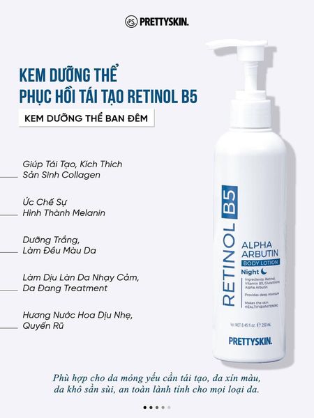 Kem Body Prettyskin Màu Xanh Ban Đêm Retinol B5 Alpha Arbutin Body Lotion 250ml