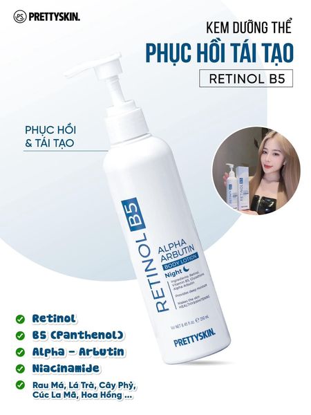 Kem Body Prettyskin Màu Xanh Ban Đêm Retinol B5 Alpha Arbutin Body Lotion 250ml