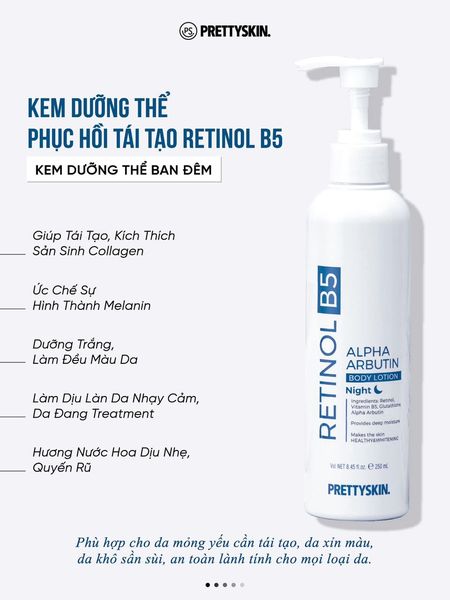 Kem Body Prettyskin Màu Xanh Ban Đêm Retinol B5 Alpha Arbutin Body Lotion 250ml