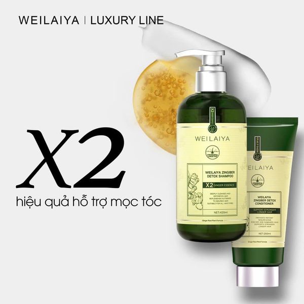 Set Dầu gội xả gừng màu xanh Weilaiya hoạt chất peptide phiên bản thượng lưu Luxury hơn x2 mọc tóc