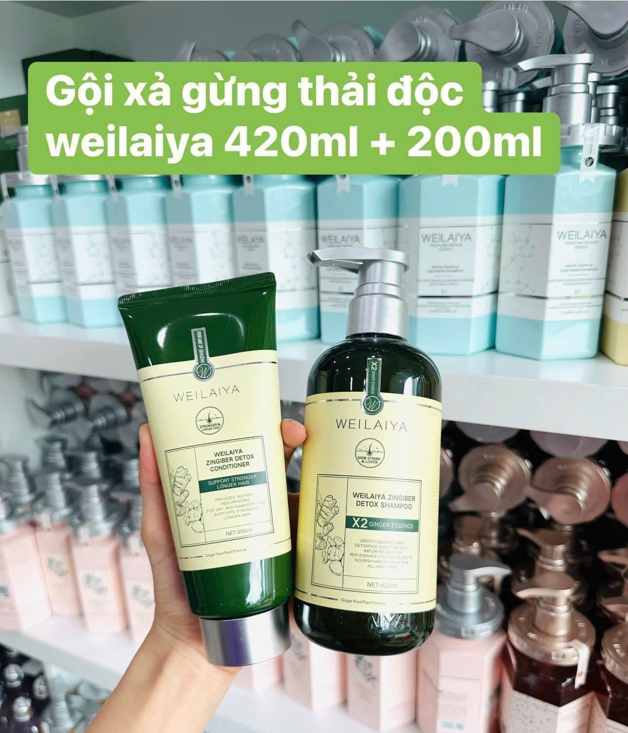 Set Dầu gội xả gừng màu xanh Weilaiya hoạt chất peptide phiên bản thượng lưu Luxury hơn x2 mọc tóc