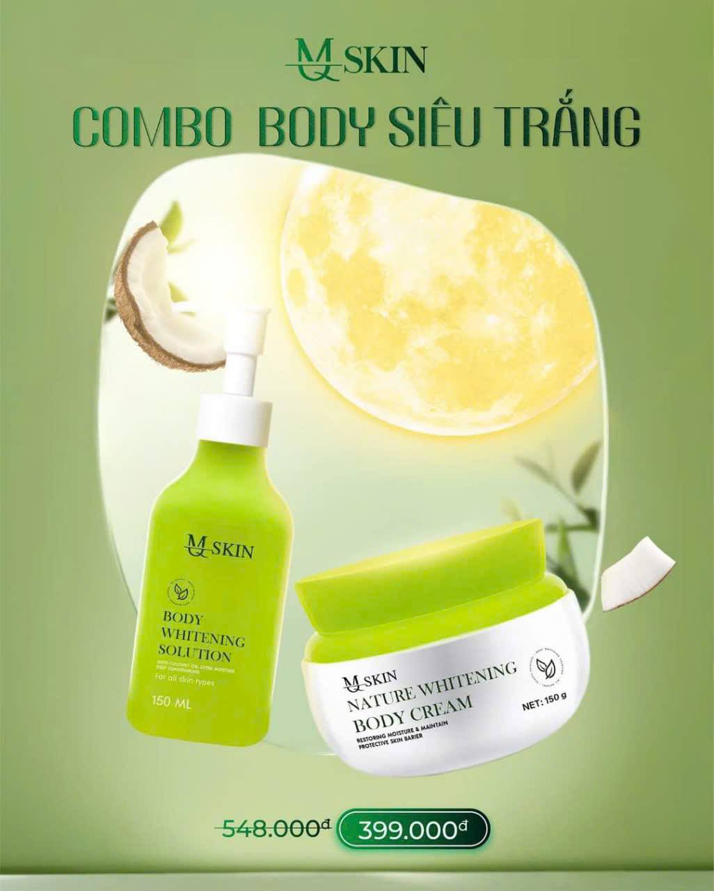 Combo Kem Ủ Trắng và Kem Body Dưỡng Trắng Sữa Dừa MQ Skin Nature Whitening Body 150gr